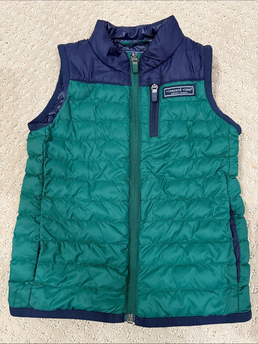 Vineyard Vines Boys Navy and Green Puffer Vest